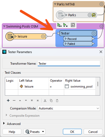 Adding and configuring a Tester to filter to only swimming pools